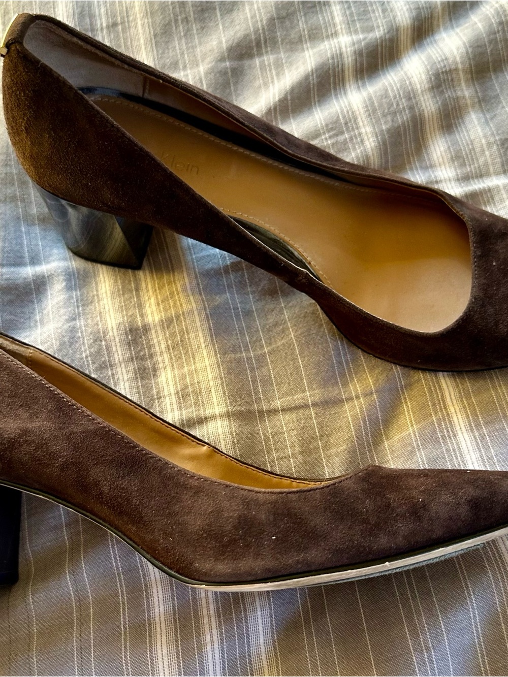 Calvin Klein Brown Suede Block Heel Pumps